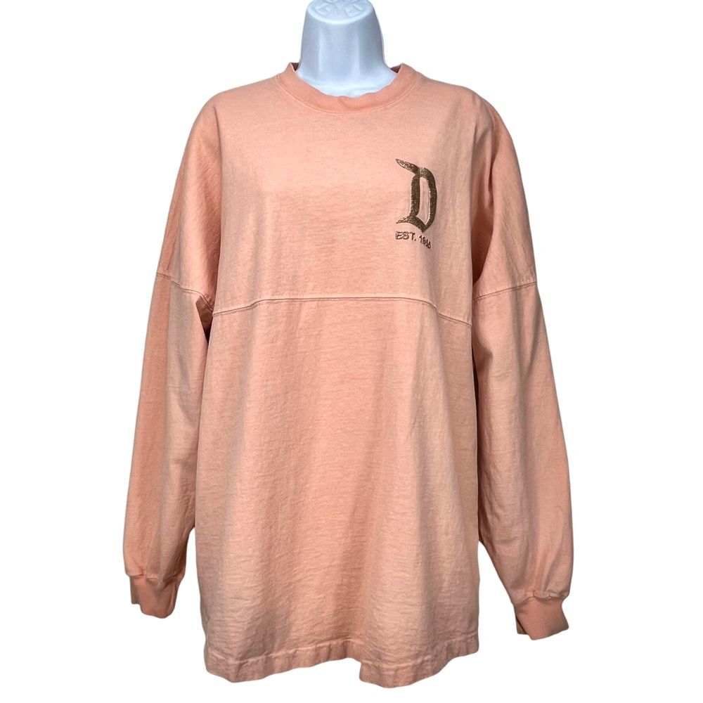 Disney Parks Women Medium Spirit‎ Jersey Peach Gold Glitter Letters Disneyland